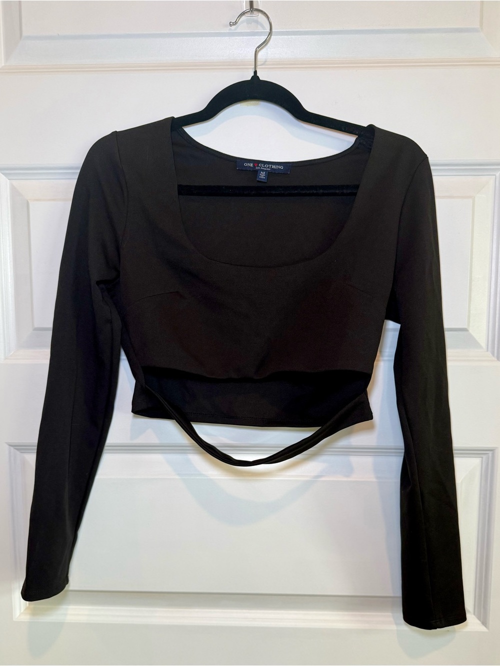 one clothing Black Cropped Long Sleeve Top with Cutout Strap